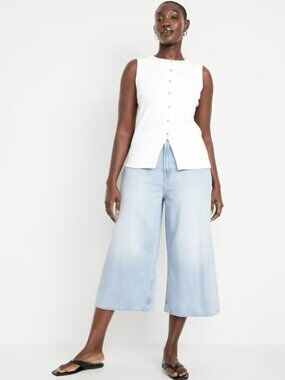 Old Navy Light Wash Denim High-Waisted Baggy Wide-Leg Culotte Jeans Size 2